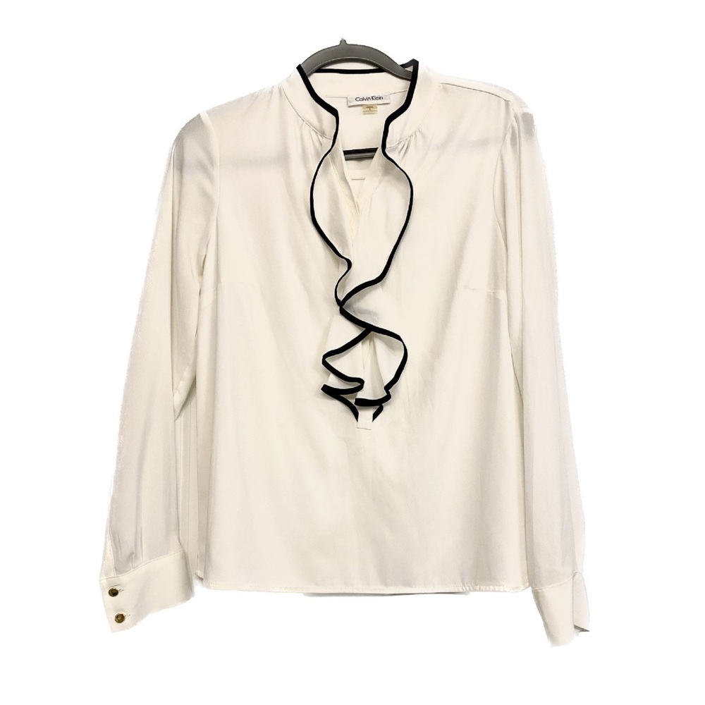 Calvin Klein Piped Ruffle Blouse 🟢